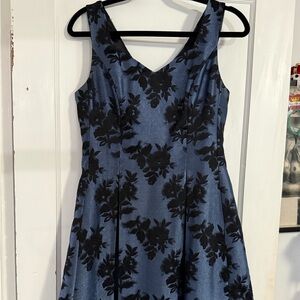 White House Black Market Blue and Black Floral Midi Dress